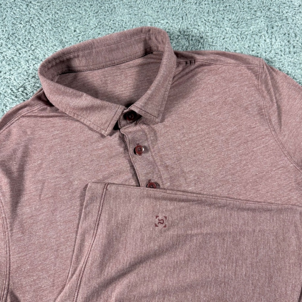 Lululemon Evolution Polo Mens Large Pink Heathered Short Sleeve Golf Shirt